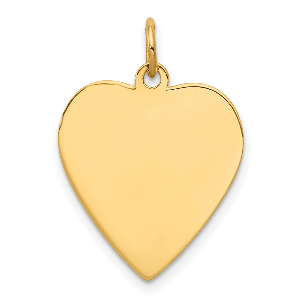 14k Yellow Gold Heart Pendant, Polished Plain Charm with Smooth Surface for Engraving