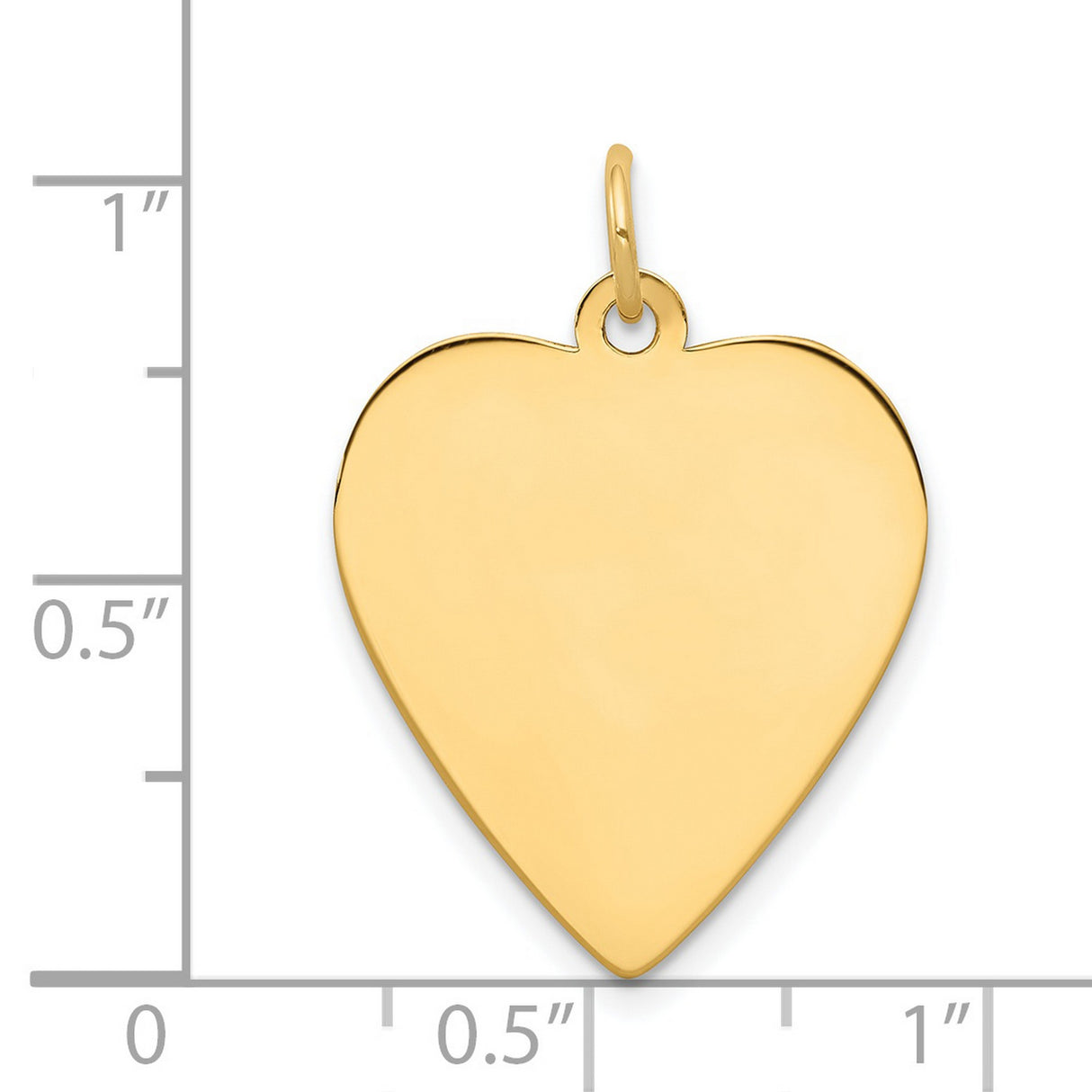 14k Yellow Gold Heart Pendant, Smooth Polished Disc Charm for Women