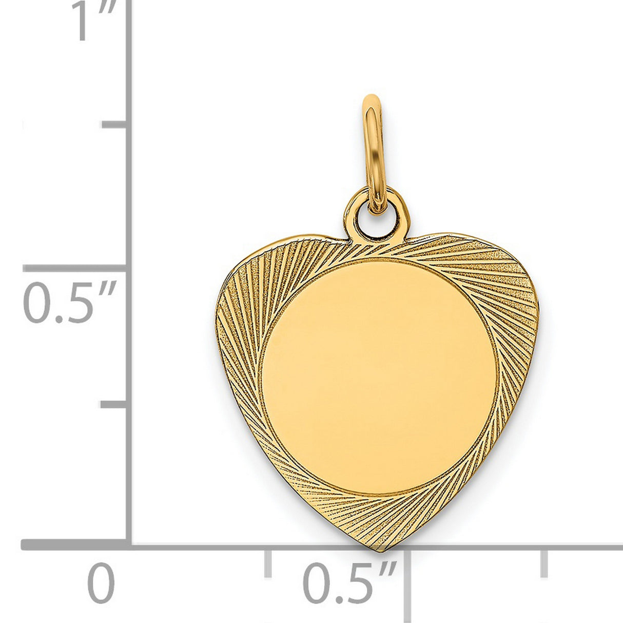 14k Yellow Gold Heart Pendant with Polished Center and Radial Texture, Engravable Charm for Women