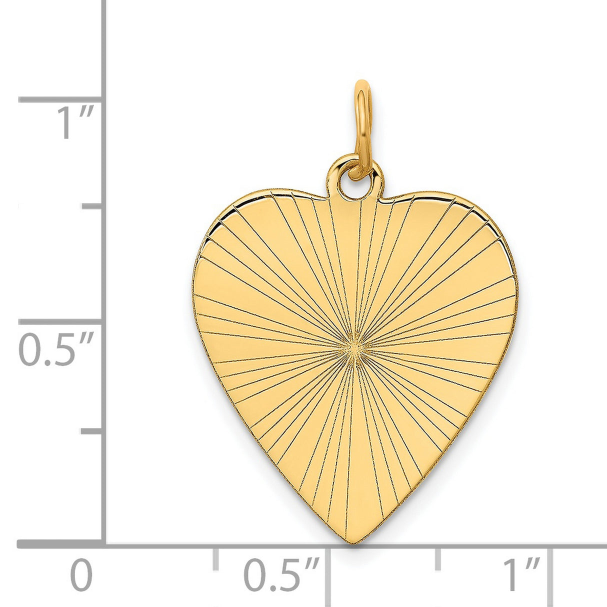 14k Yellow Gold Heart Pendant with Sunburst Engraving, Polished Disc Design