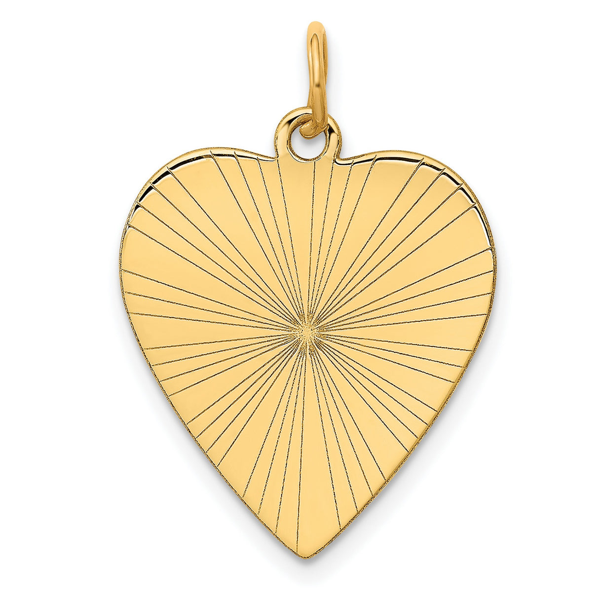 14k Yellow Gold Heart Pendant with Sunburst Engraving, Polished Disc Design