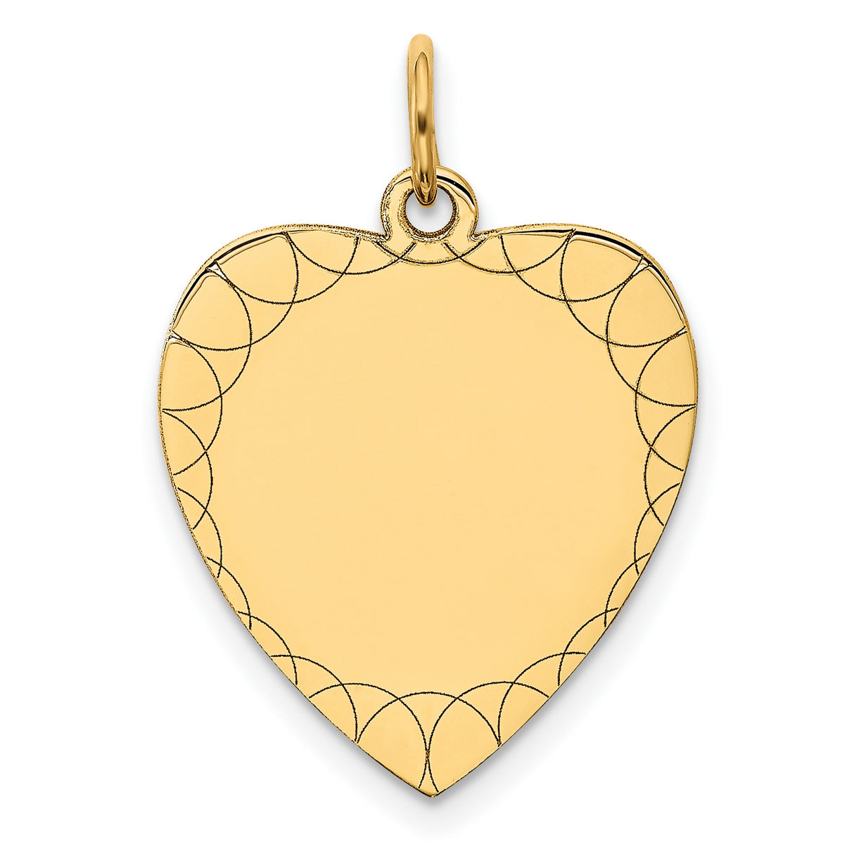 14k Yellow Gold Heart Pendant with Scalloped Border, Engravable Romantic Jewelry Charm