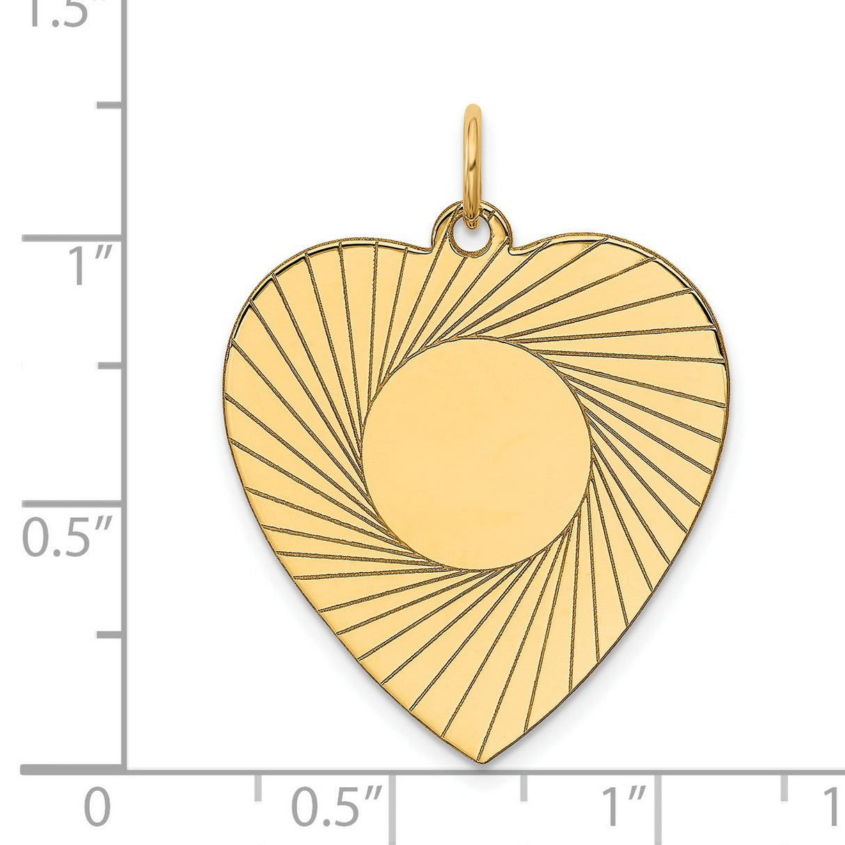 14k Yellow Gold Heart Pendant with Sunburst Design and Engraving Center