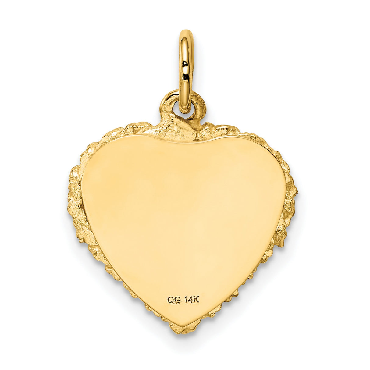 14k Yellow Gold Heart Pendant with Textured Rope Border and Engravable Center