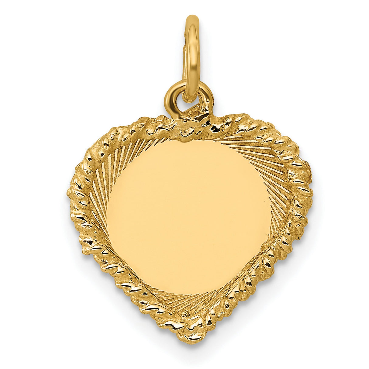 14k Yellow Gold Heart Pendant with Textured Rope Border and Engravable Center