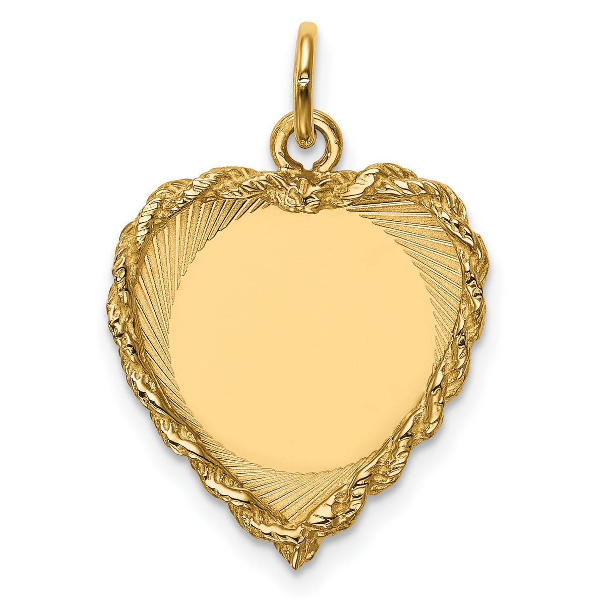 14k Yellow Gold Heart Pendant with Textured Border, Engravable Charm for Women