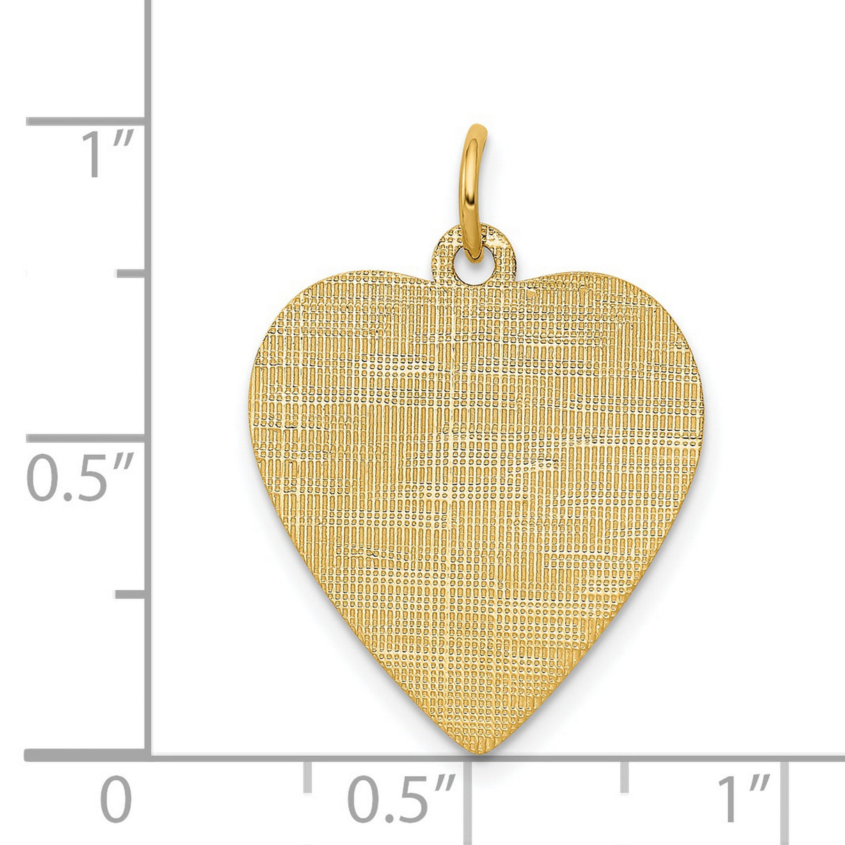 14k Yellow Gold Heart Pendant, Textured Flat Disc Charm with Polished Finish