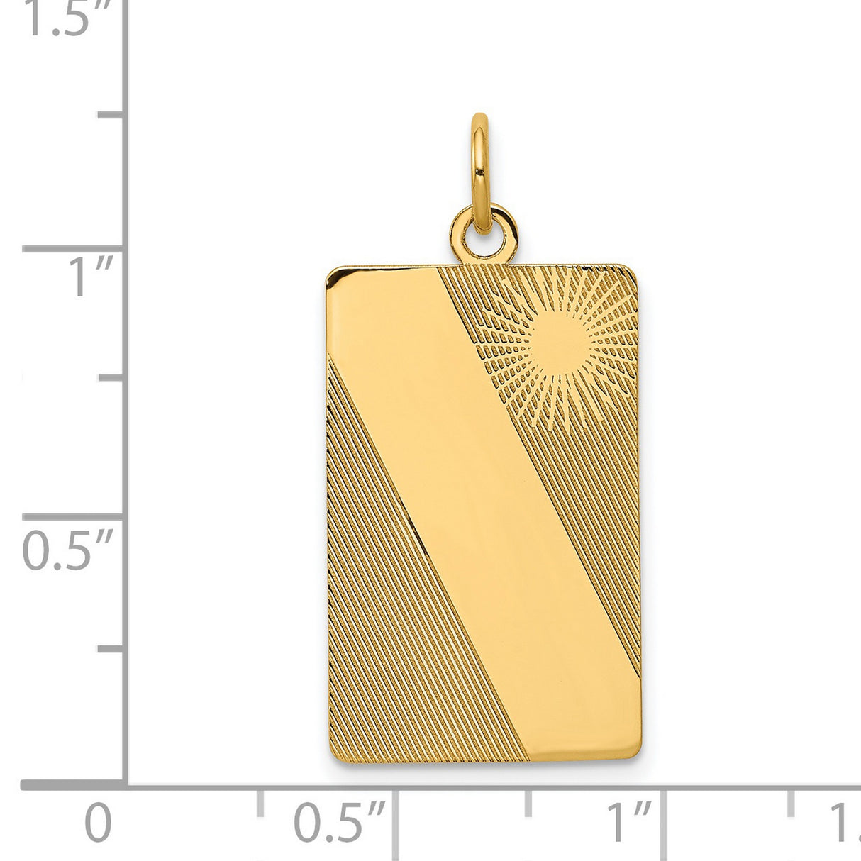 14k Yellow Gold Rectangular Pendant, Sunburst Diagonal Stripe Design, Modern Minimalist Charm