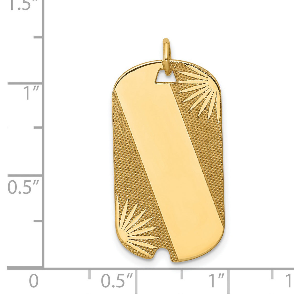 14k Yellow Gold Dog Tag Pendant, Sunburst Design with Polished Stripe, Unisex Engraving Ready