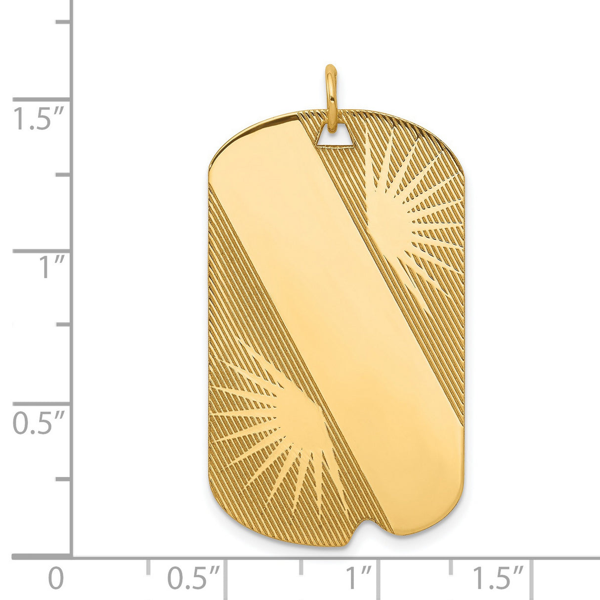 14k Yellow Gold Dog Tag Pendant with Sunburst Design and Polished Center Stripe
