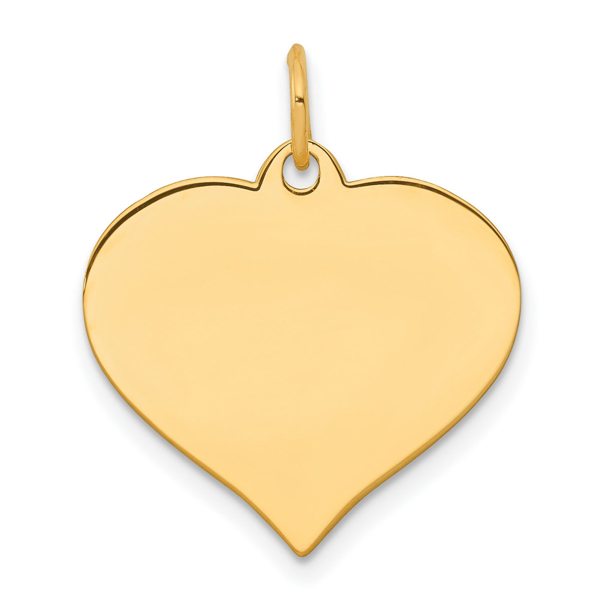 14k Yellow Gold Heart Pendant, Polished Solid Charm with Smooth Surface for Engraving