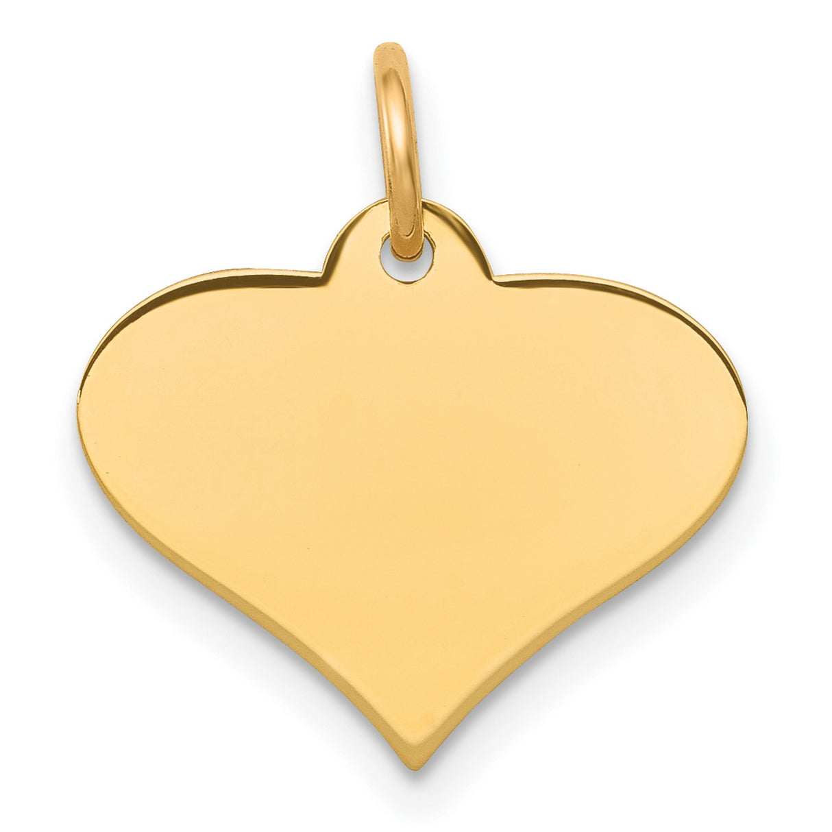 14k Yellow Gold Heart Pendant, Smooth Flat Disc Charm for Women, Engravable Keepsake Jewelry