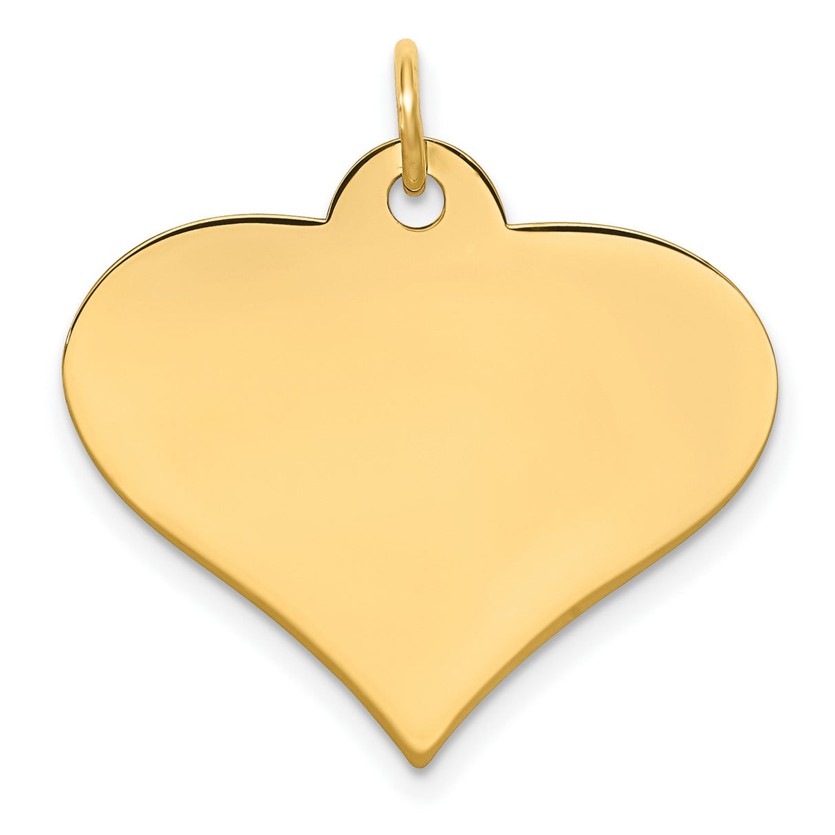 14k Yellow Gold Heart Pendant, Polished Flat Engravable Disc Charm, Minimalist Sentimental Jewelry