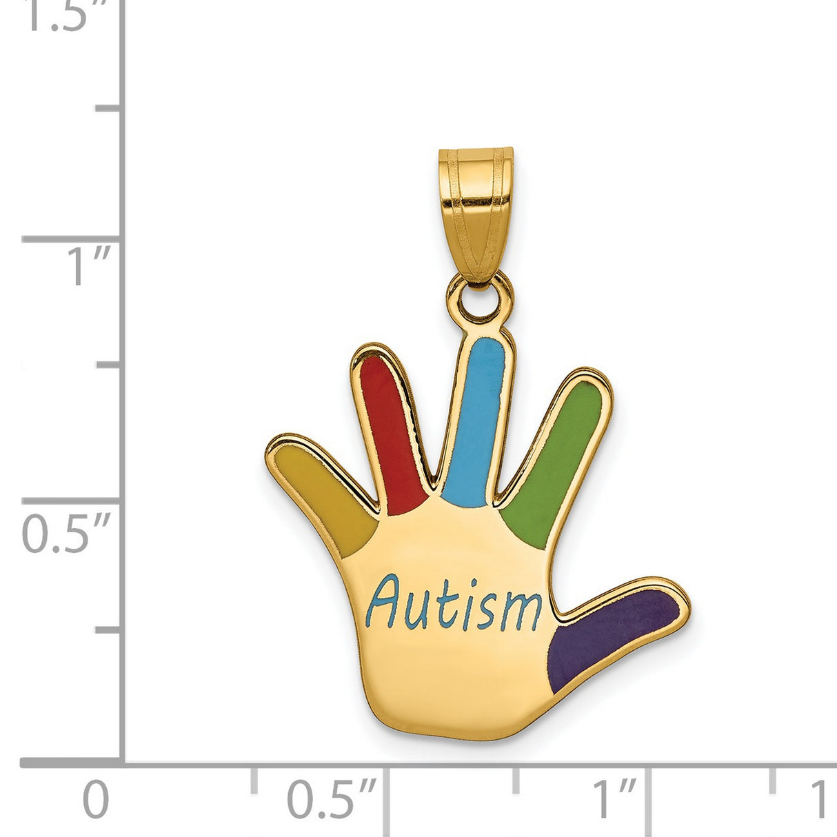 14k Yellow Gold Pendant, Multicolor Enamel Autism Awareness Hand Symbol, Unisex Advocacy Charm