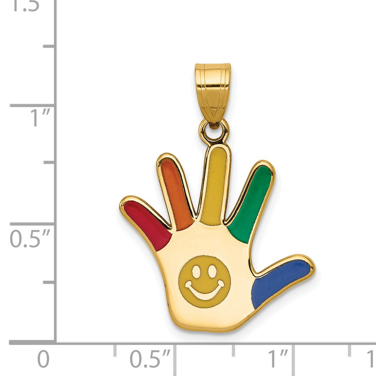 14k Yellow Gold Hand Pendant with Colorful Enamel Fingers and Smiley Face