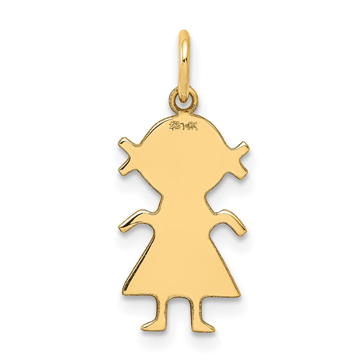 14k Yellow Gold Girl Silhouette Pendant with Pigtails and Dress Cutout, Minimalist Family Charm