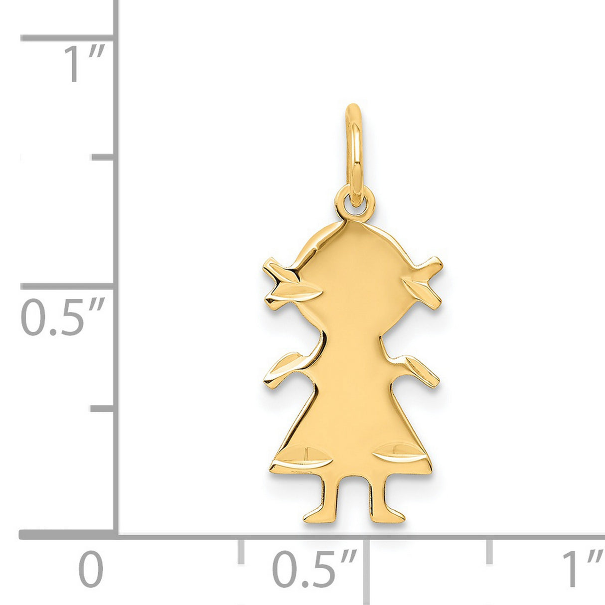 14k Yellow Gold Girl Silhouette Pendant with Pigtails and Dress Cutout, Minimalist Family Charm
