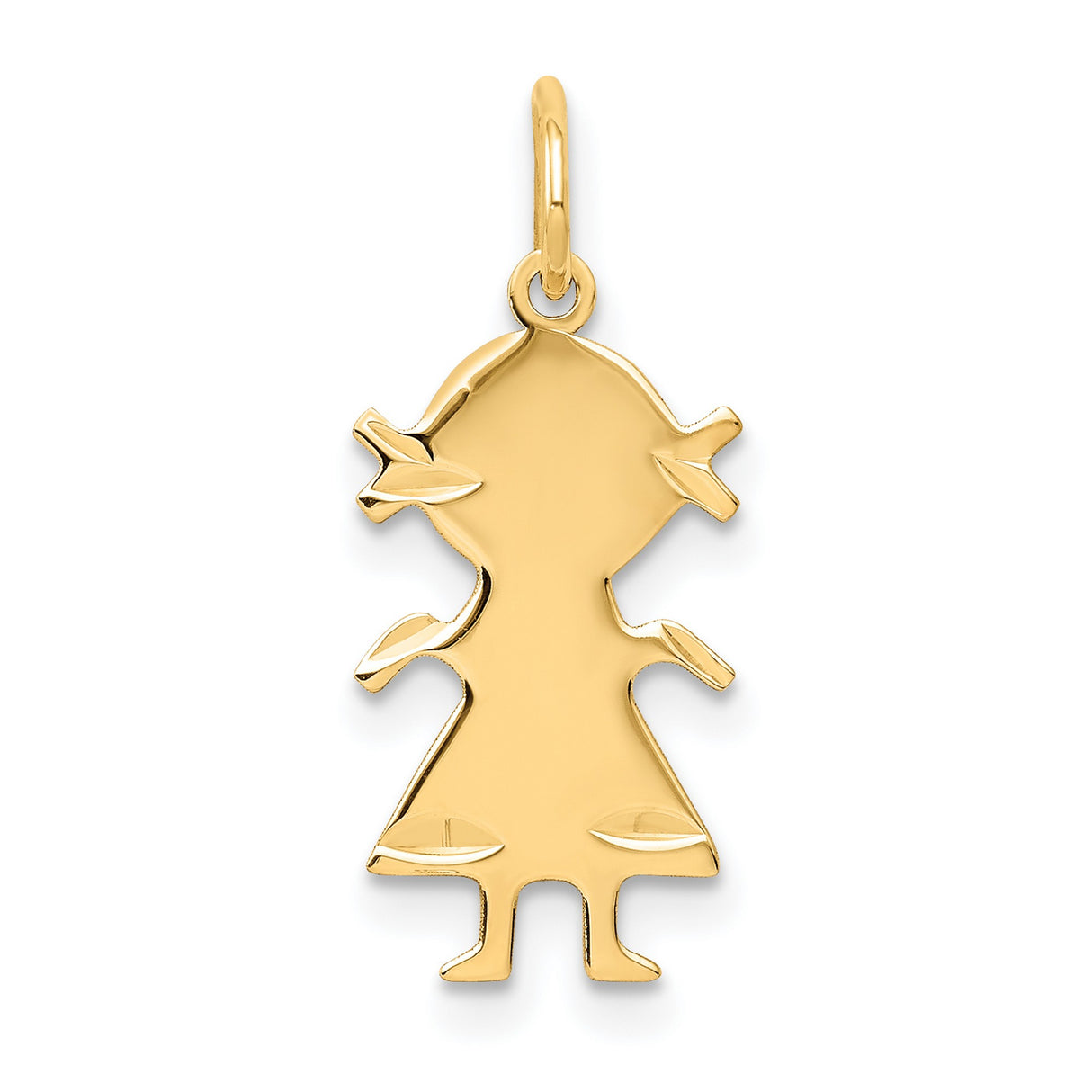 14k Yellow Gold Girl Silhouette Pendant with Pigtails and Dress Cutout, Minimalist Family Charm