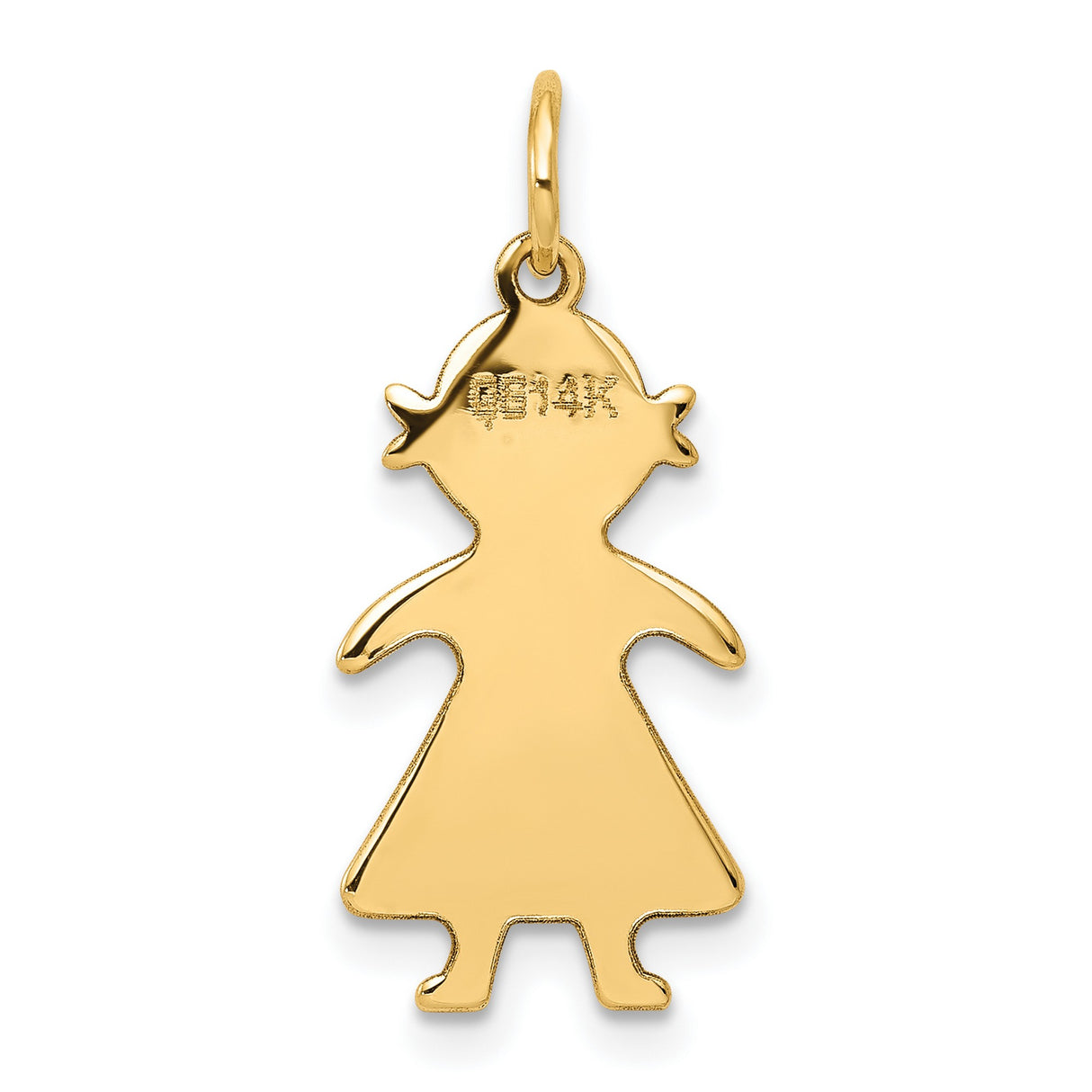 14k Yellow Gold Girl Silhouette Pendant with Pigtails and Dress Detail, Family Keepsake Jewelry