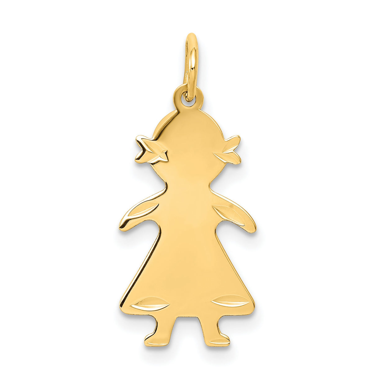 14k Yellow Gold Girl Silhouette Pendant with Pigtails and Dress Detail, Family Keepsake Jewelry