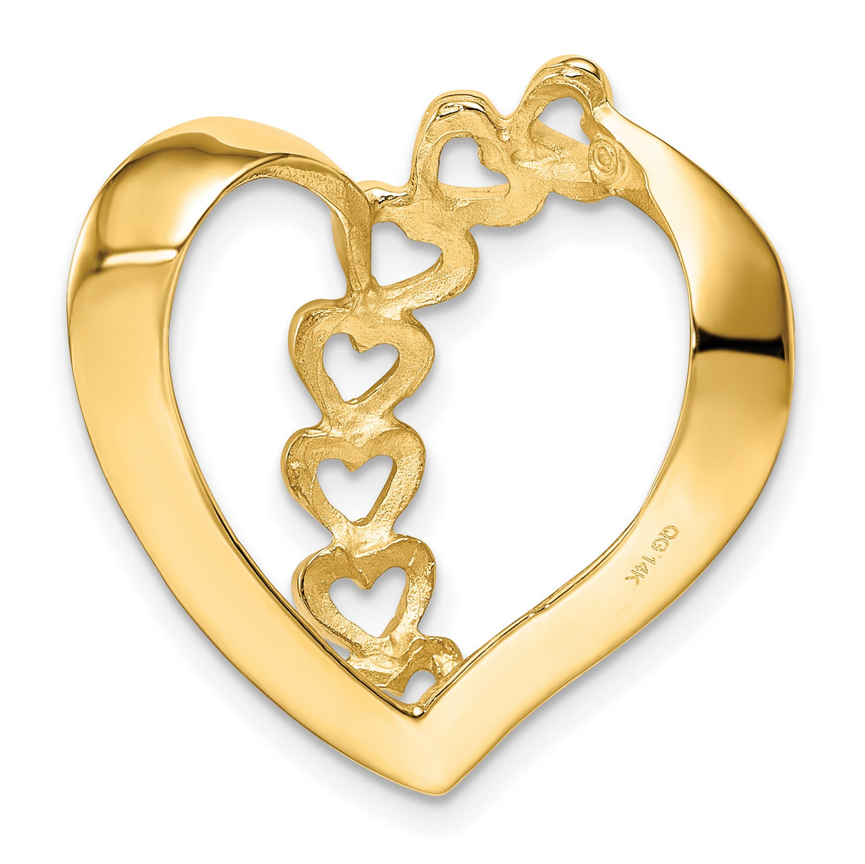 Synthetic Diamond Family Heart Slide Charm Pendant in Real 14k Yellow Gold