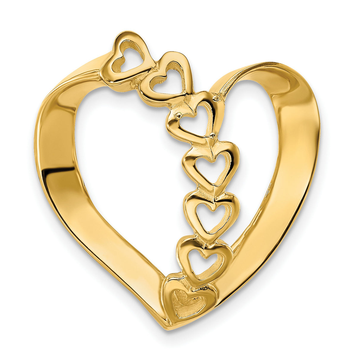Family Heart Slide Charm Pendant in Real 14k Yellow Gold