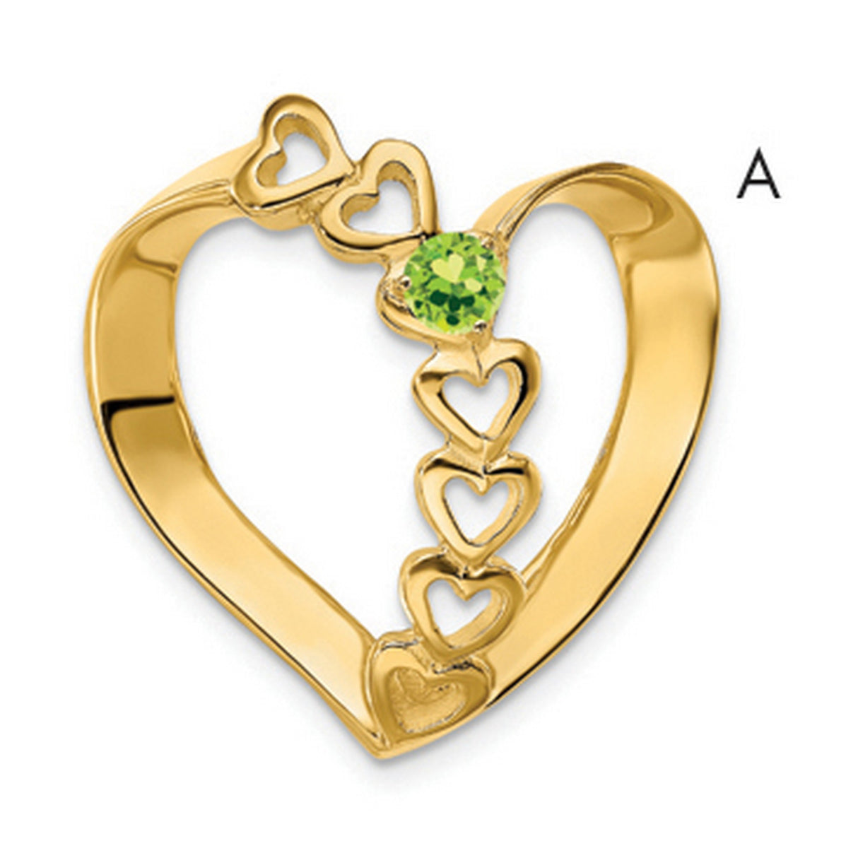 Family Heart Slide Charm Pendant in Real 14k Yellow Gold