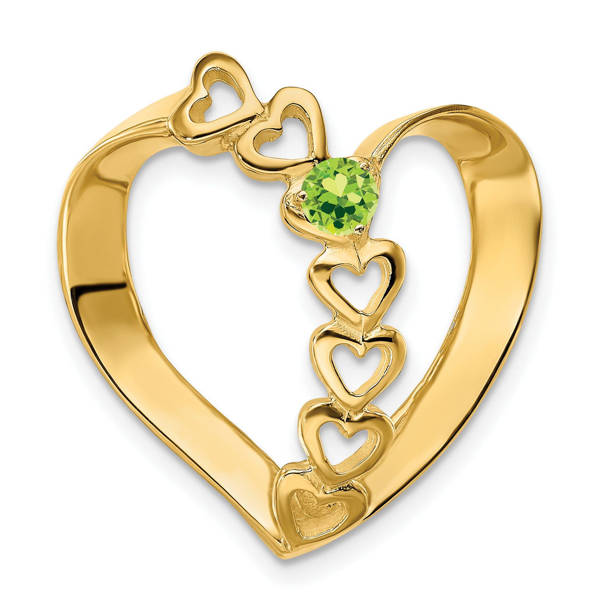 Synthetic Diamond Family Heart Slide Charm Pendant in Real 14k Yellow Gold