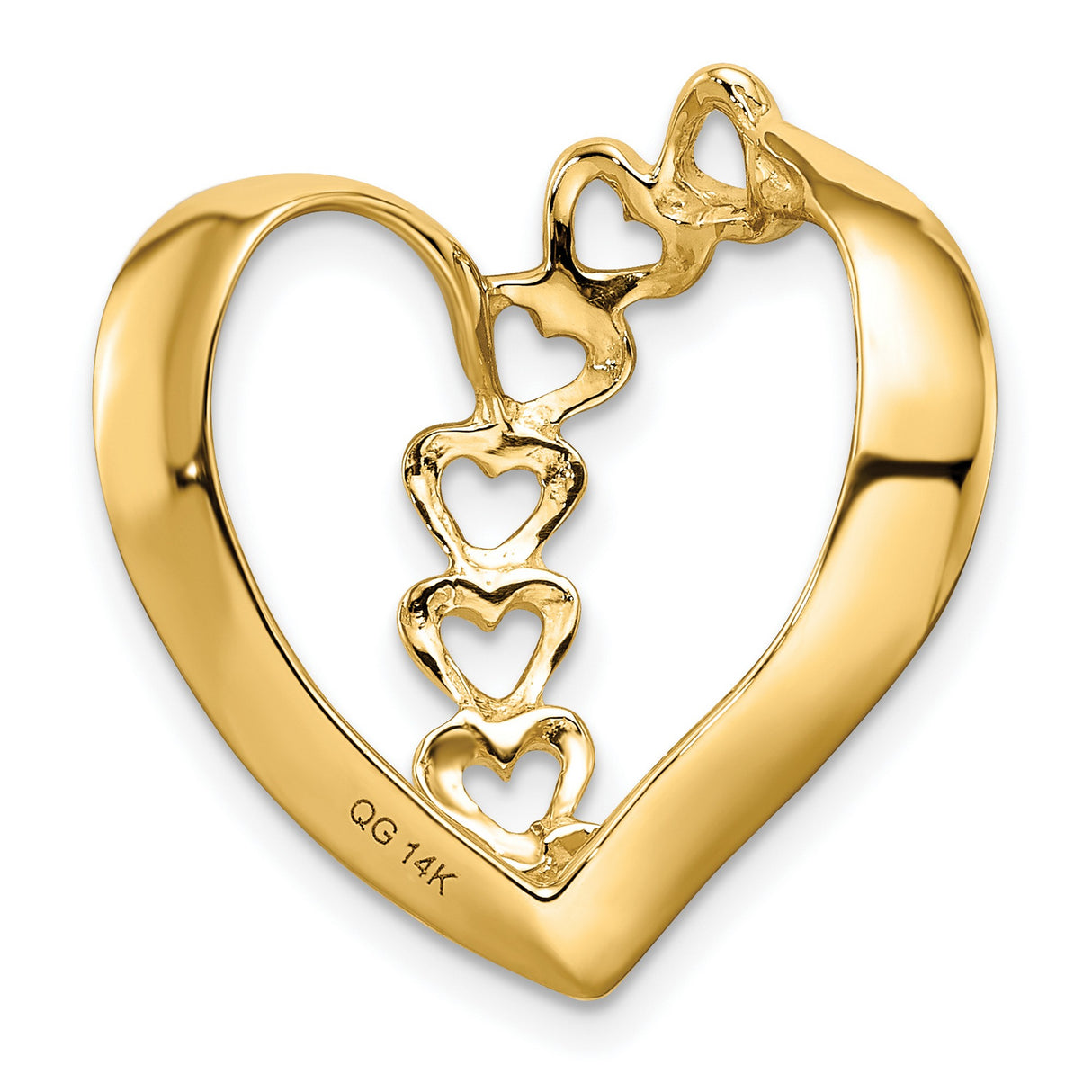 Synthetic Diamond Family Heart Slide Charm Pendant in Real 14k Yellow Gold