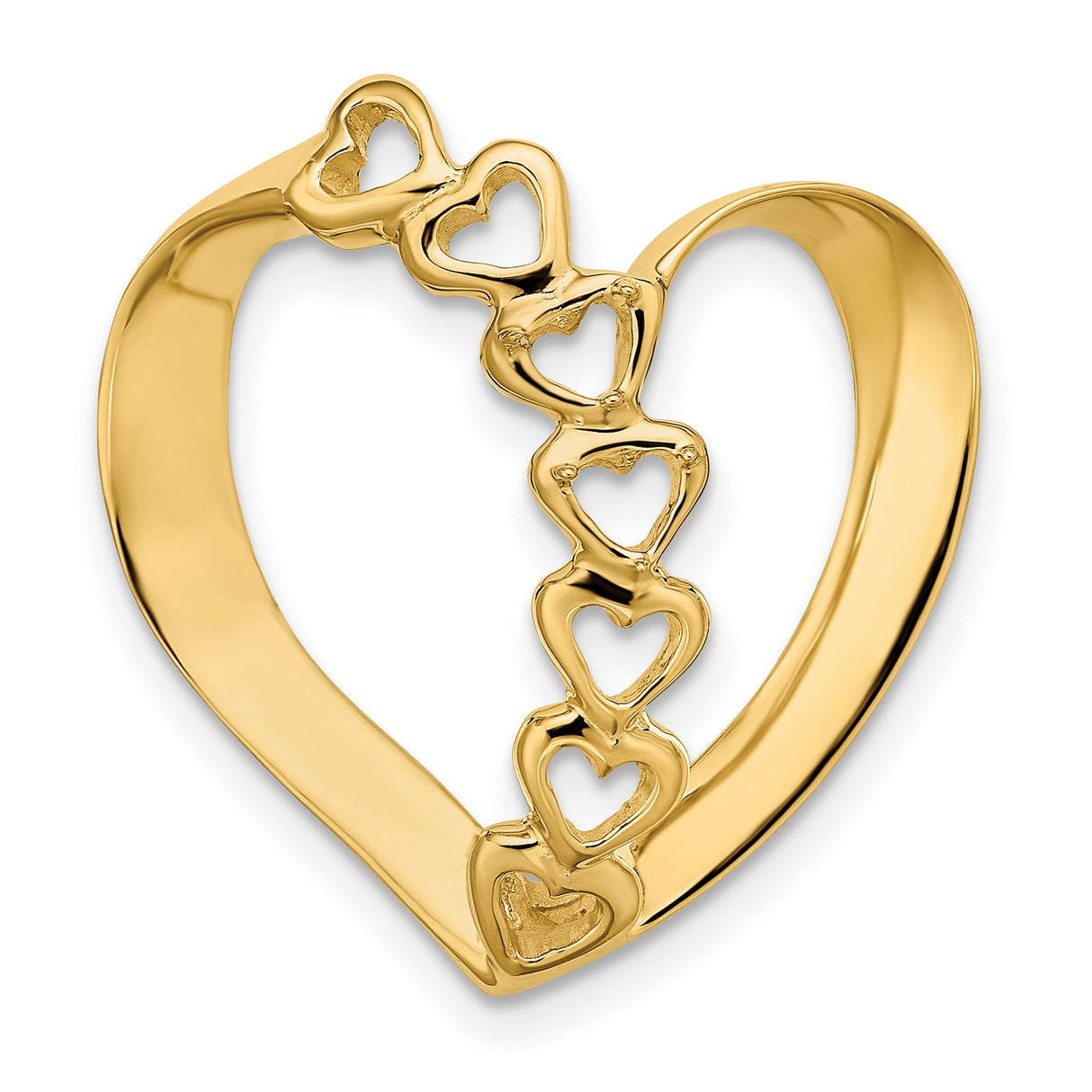 Synthetic Diamond Family Heart Slide Charm Pendant in Real 14k Yellow Gold