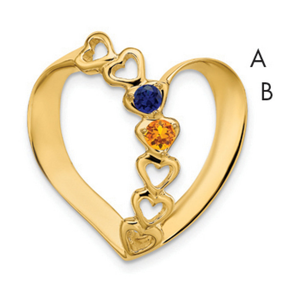 Synthetic Diamond Family Heart Slide Charm Pendant in Real 14k Yellow Gold