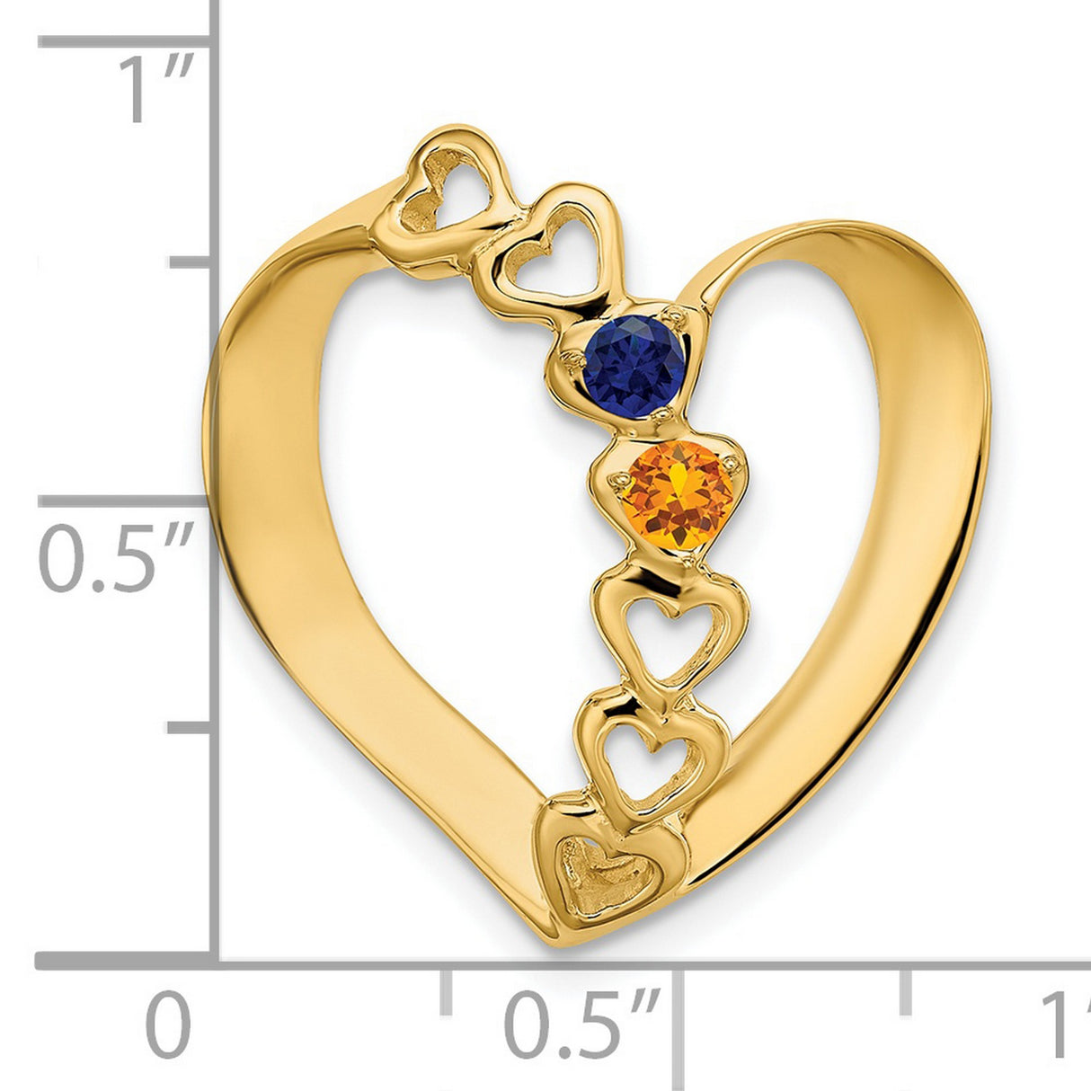 Synthetic Diamond Family Heart Slide Charm Pendant in Real 14k Yellow Gold