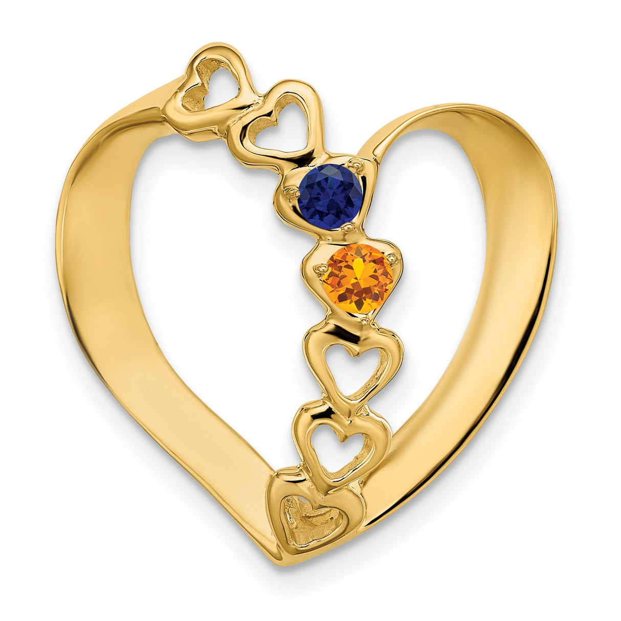 Synthetic Diamond Family Heart Slide Charm Pendant in Real 14k Yellow Gold