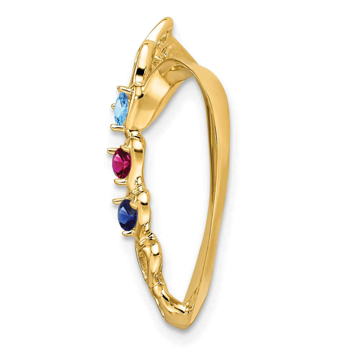 Genuine 3 Stone Mothers Slide Charm Pendant in Real 14k Yellow Gold