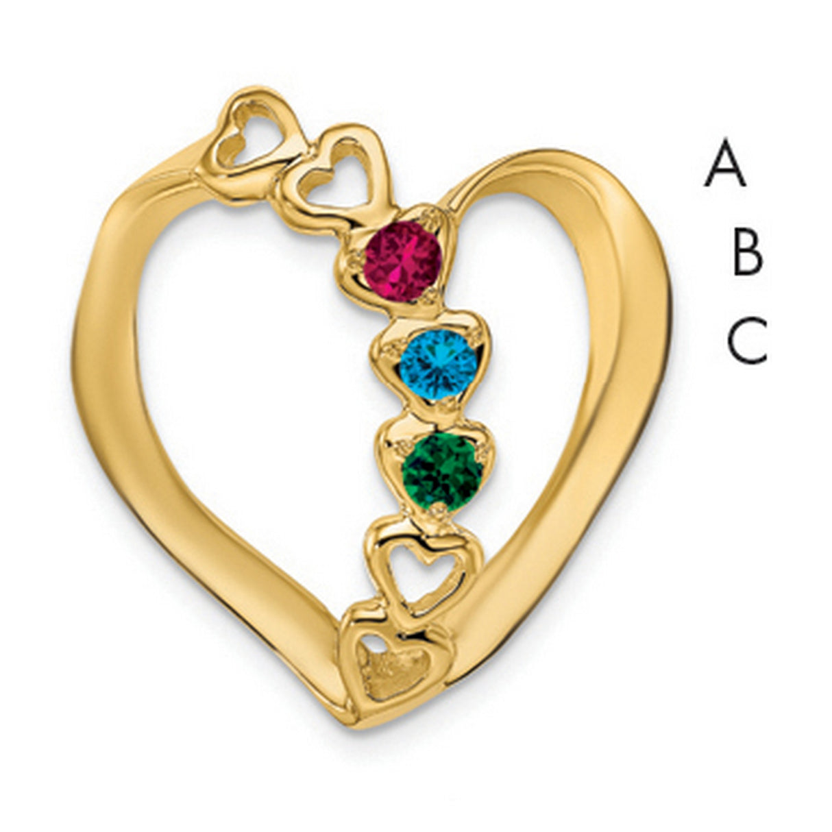 Synthetic Diamond Family Heart Slide Charm Pendant in Real 14k Yellow Gold