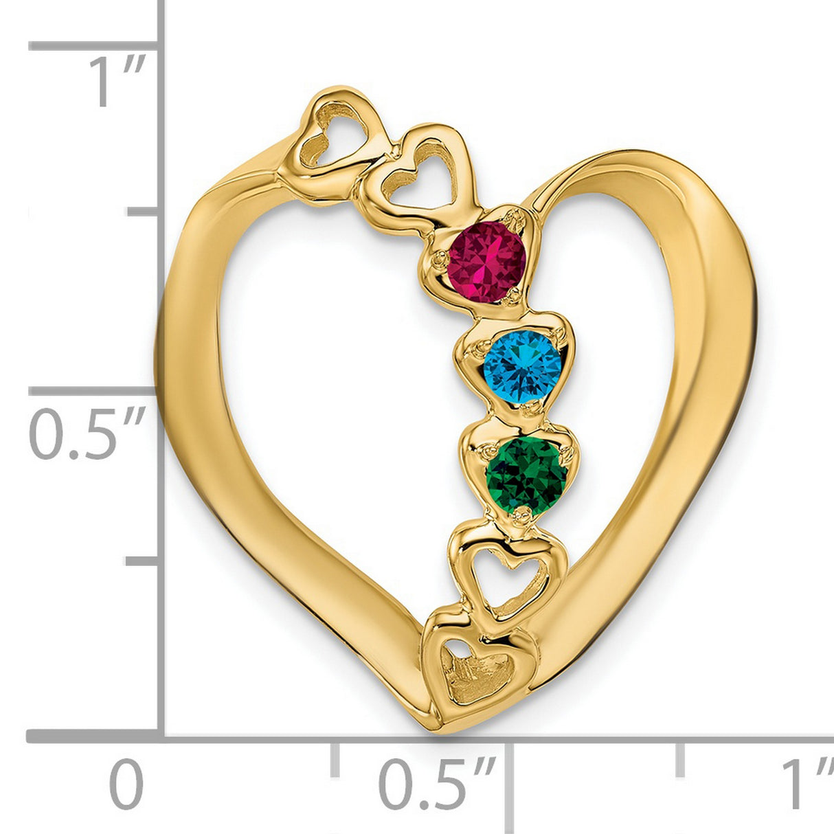 Genuine 3 Stone Mothers Slide Charm Pendant in Real 14k Yellow Gold