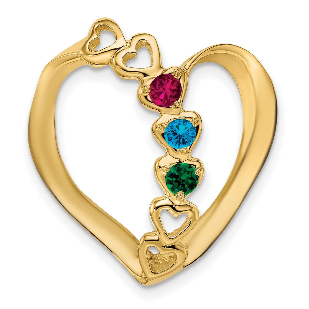 Synthetic Diamond Family Heart Slide Charm Pendant in Real 14k Yellow Gold