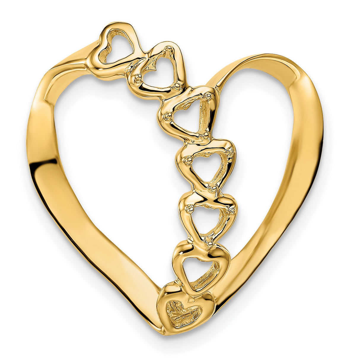 Synthetic Diamond Family Heart Slide Charm Pendant in Real 14k Yellow Gold