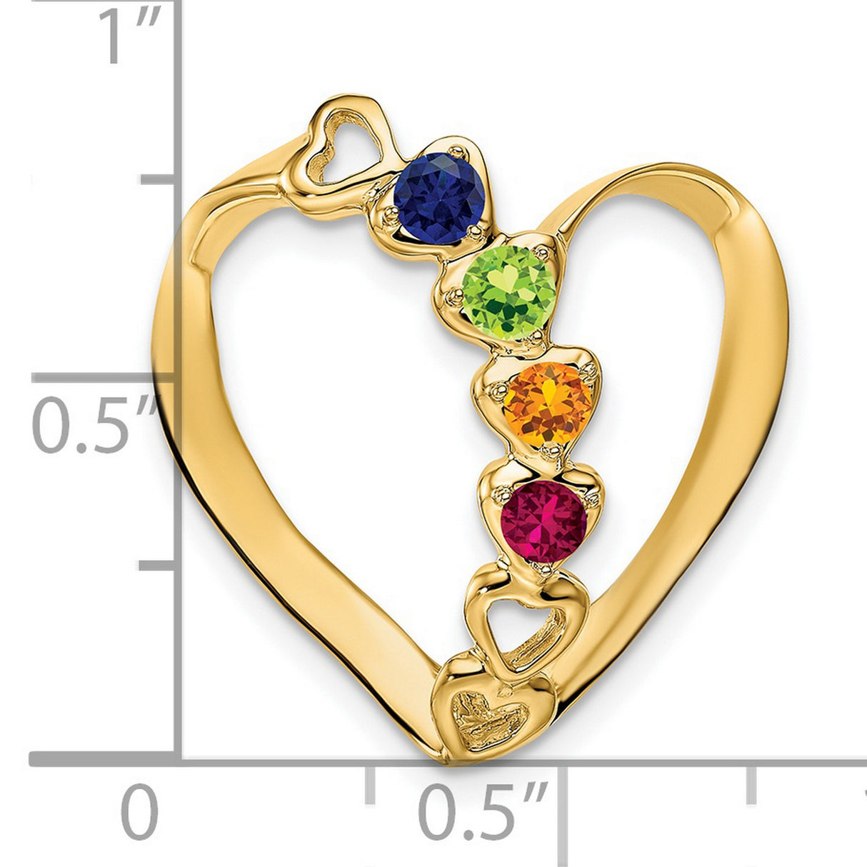 Synthetic Diamond Family Heart Slide Charm Pendant in Real 14k Yellow Gold