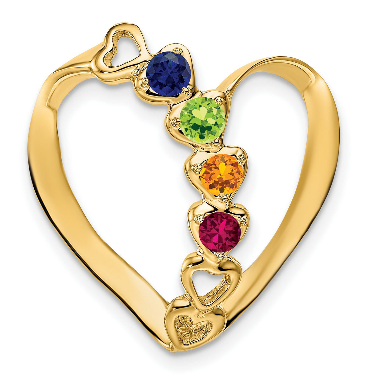 Synthetic Diamond Family Heart Slide Charm Pendant in Real 14k Yellow Gold