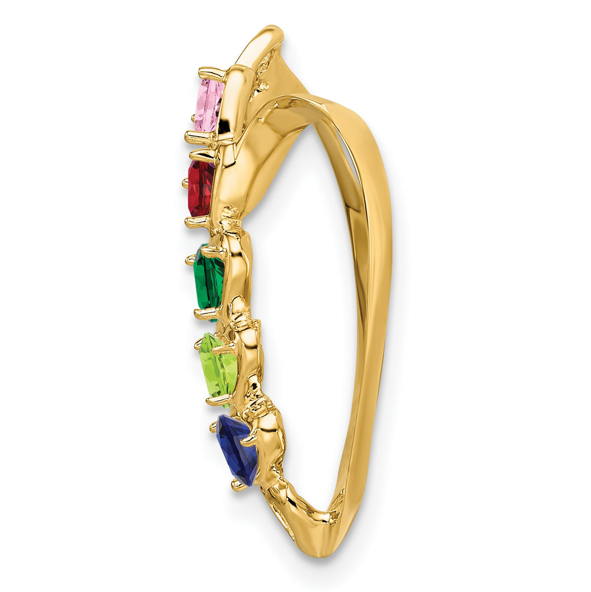 Synthetic Diamond Family Heart Slide Charm Pendant in Real 14k Yellow Gold