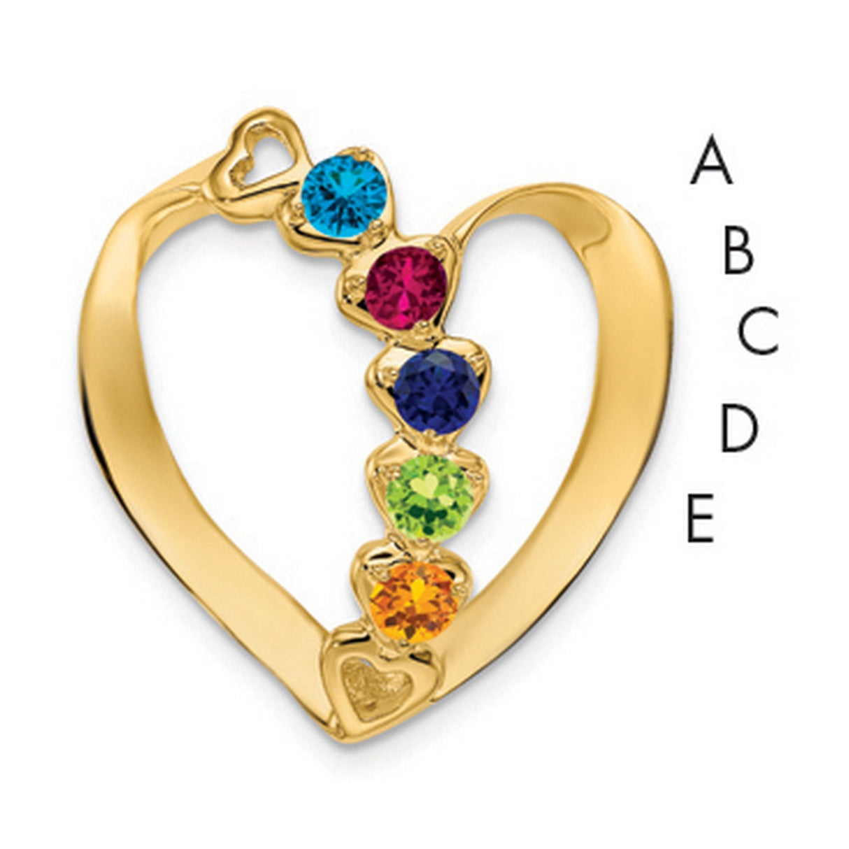 Genuine 5 Stone Mothers Slide Charm Pendant in Real 14k Yellow Gold