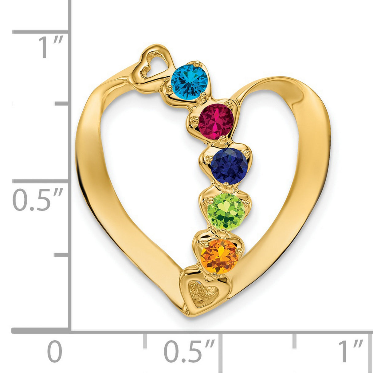 Synthetic Diamond Family Heart Slide Charm Pendant in Real 14k Yellow Gold