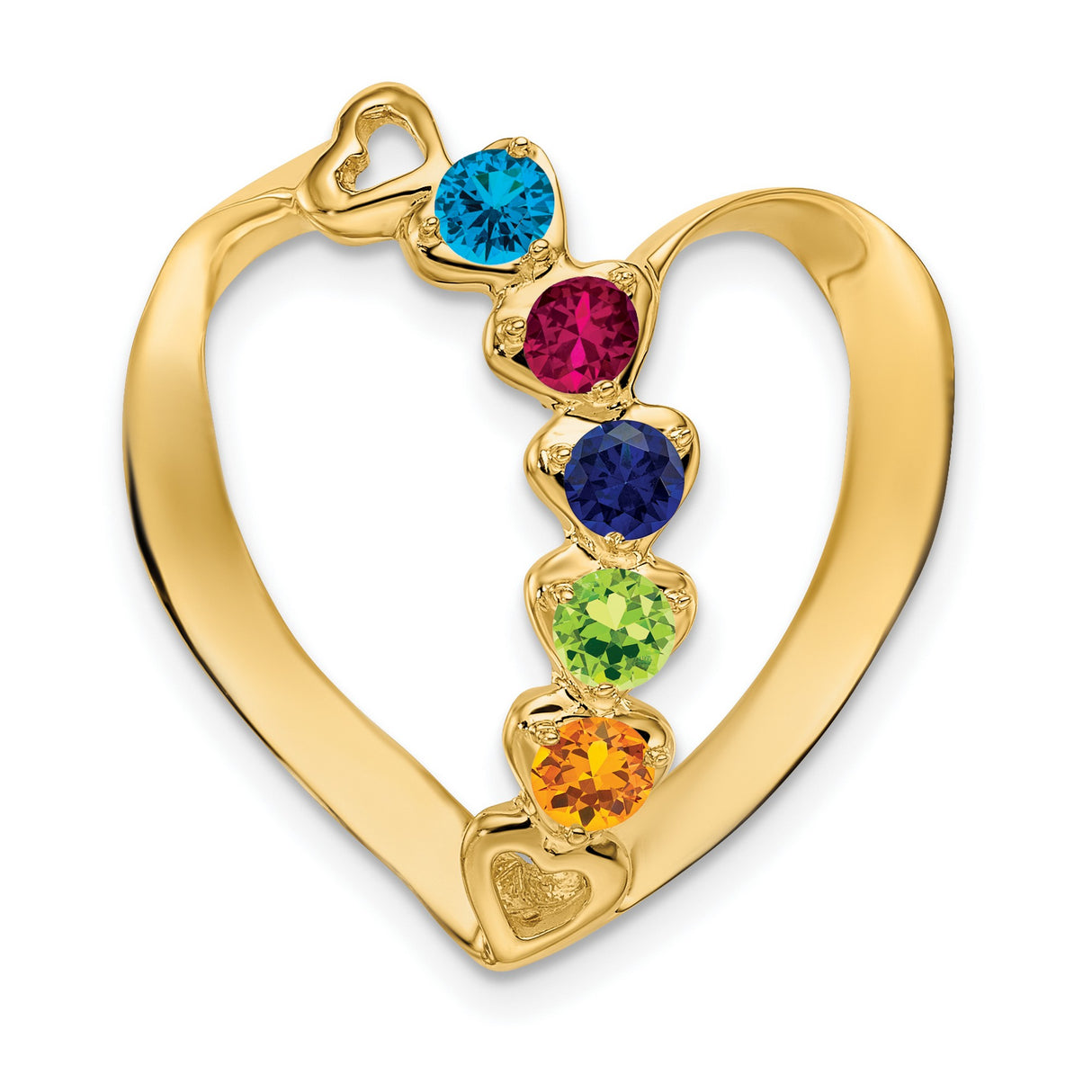 Synthetic Diamond Family Heart Slide Charm Pendant in Real 14k Yellow Gold