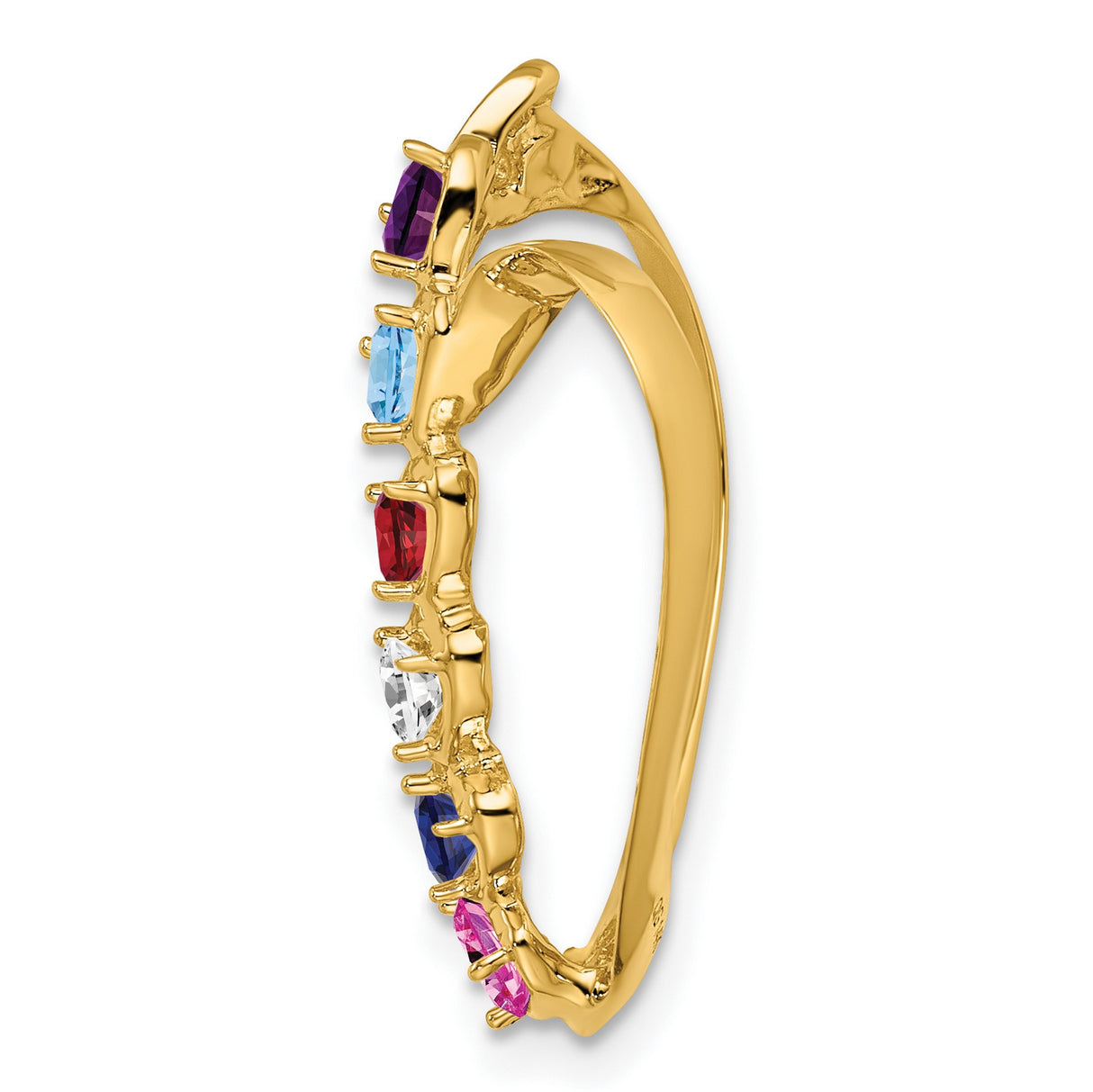 Synthetic Diamond Family Heart Slide Charm Pendant in Real 14k Yellow Gold