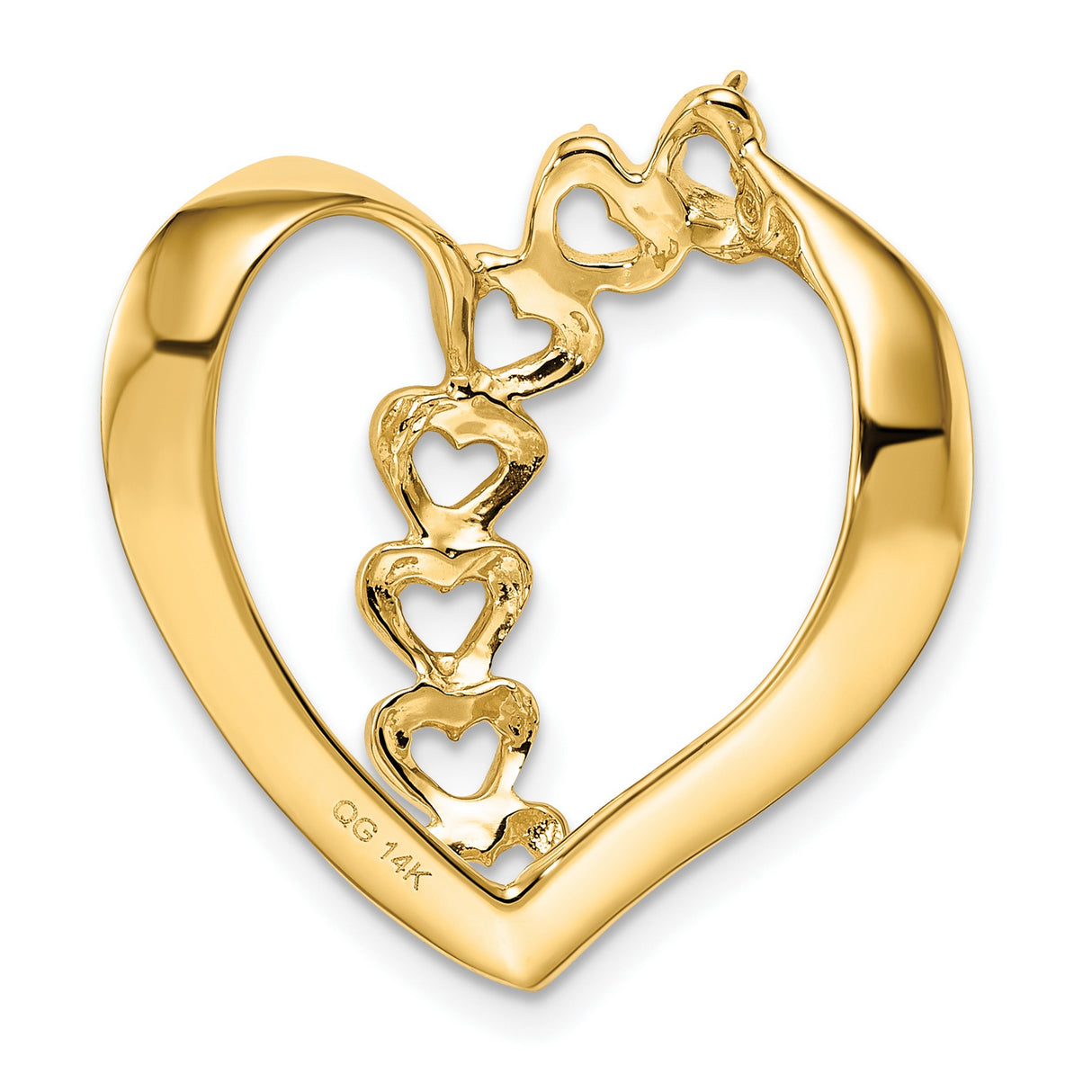 Synthetic Diamond Family Heart Slide Charm Pendant in Real 14k Yellow Gold