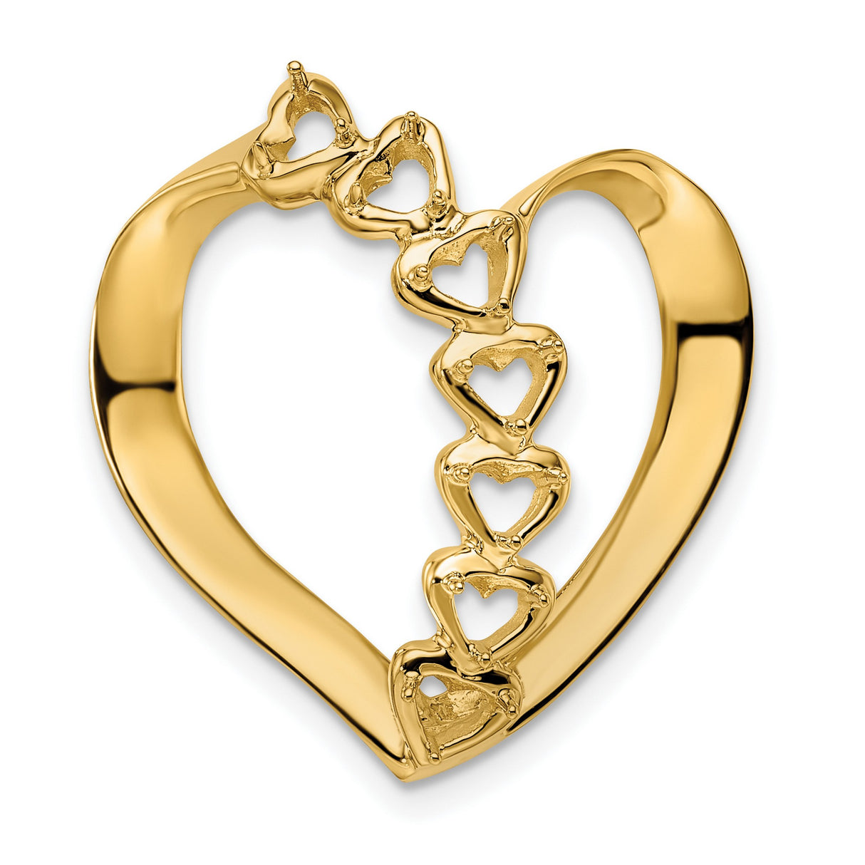Synthetic Diamond Family Heart Slide Charm Pendant in Real 14k Yellow Gold