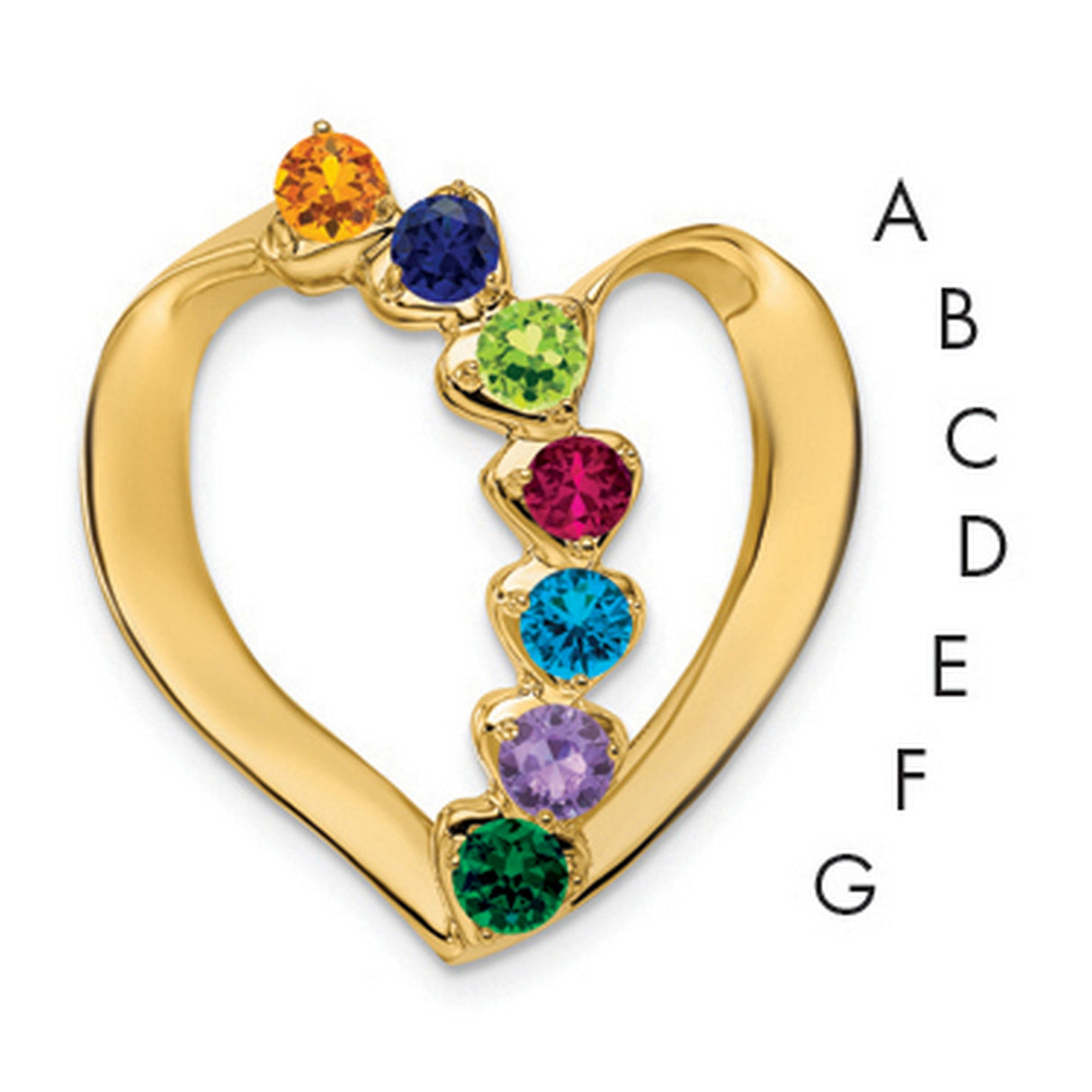 Synthetic Diamond Family Heart Slide Charm Pendant in Real 14k Yellow Gold