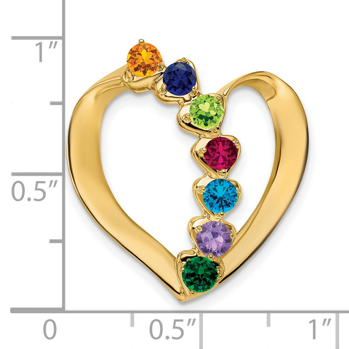 Genuine 7 Stone Mothers Slide Charm Pendant in Real 14k Yellow Gold