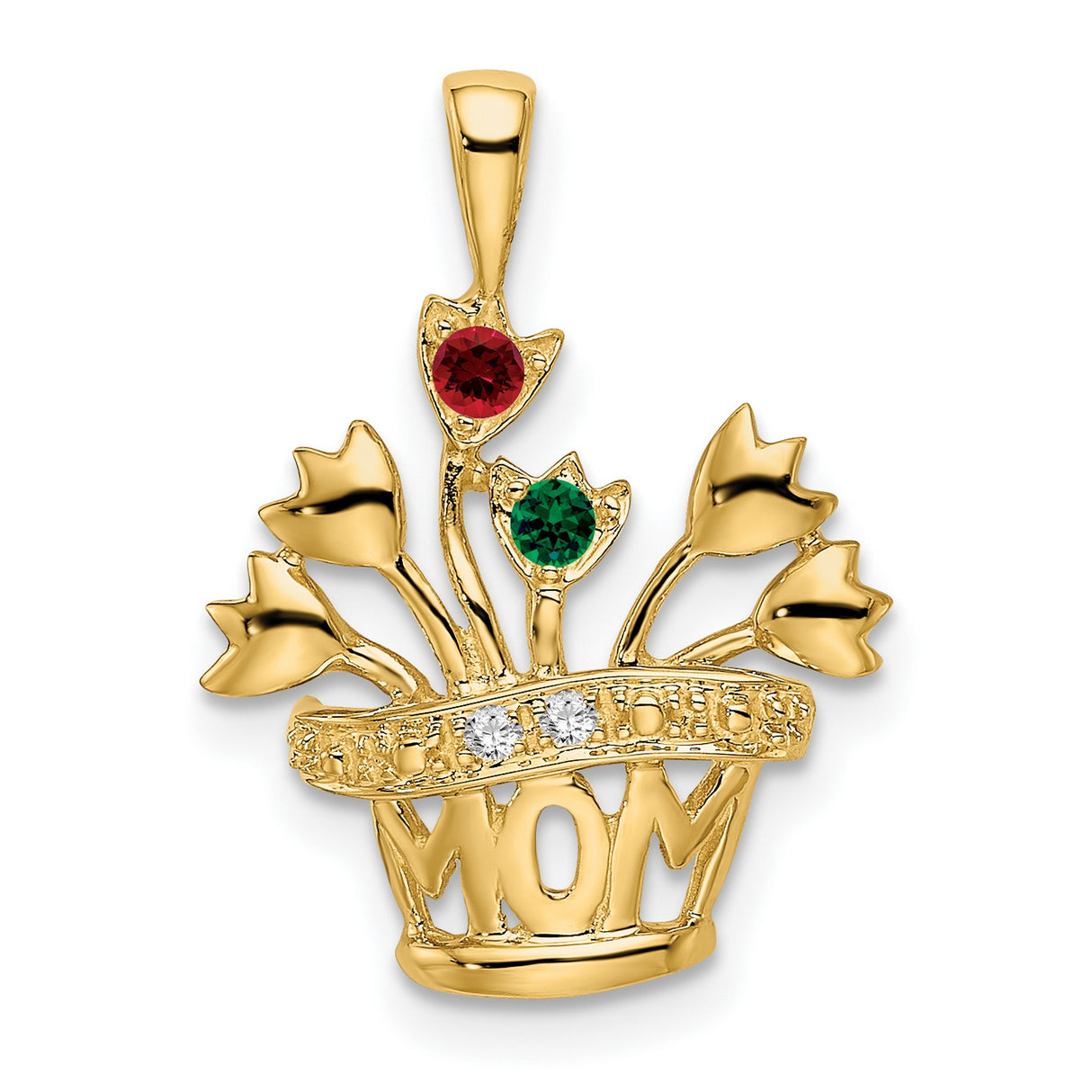 2mm Synthetic AA Diamond Family Jewelry Charm Pendant in Real 14k Yellow Gold